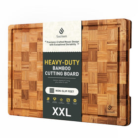 Socisen extra-large bamboo cutting board with non-slip feet for stable prep