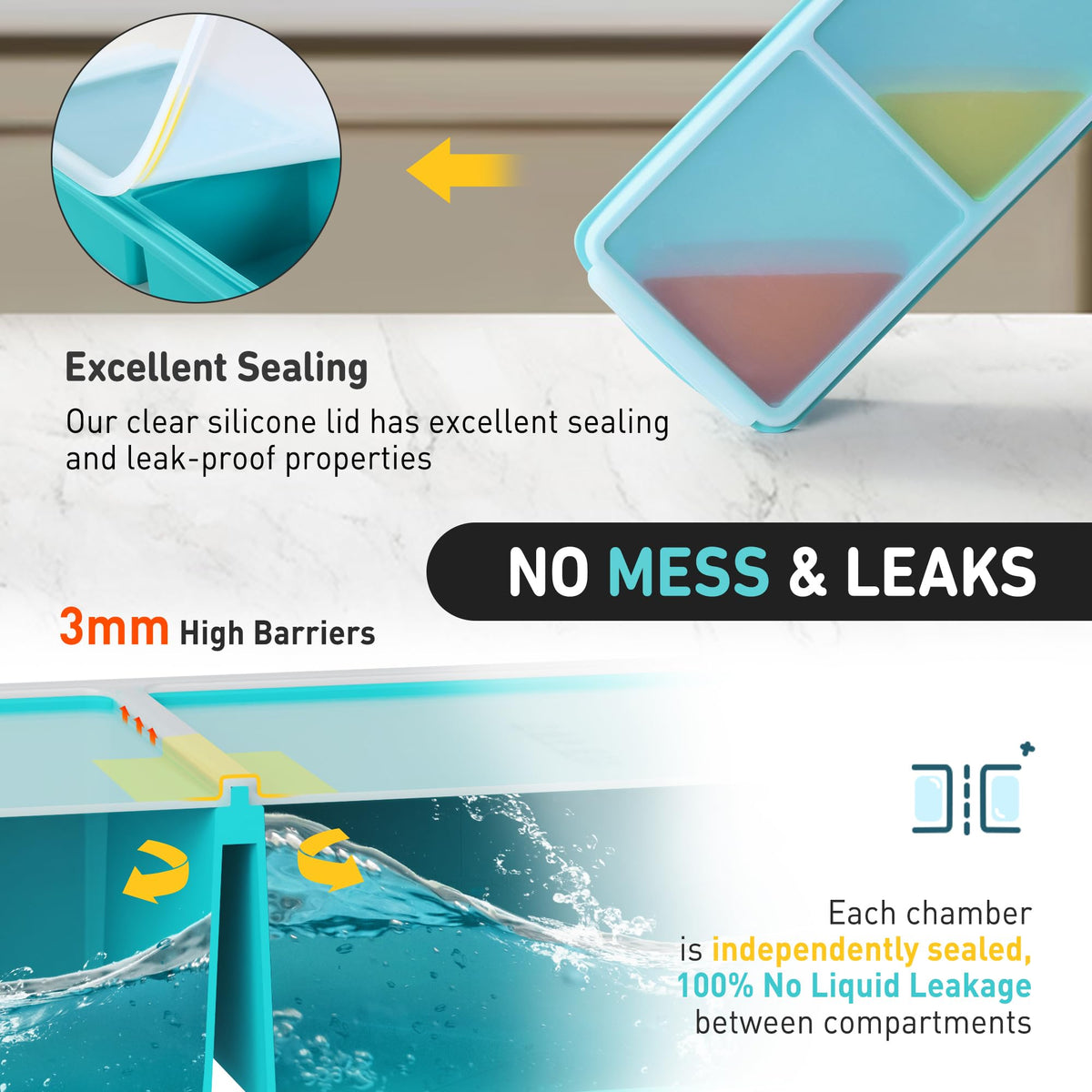 Socisen freezer container compartments with clear lid separate portions and prevent odor.