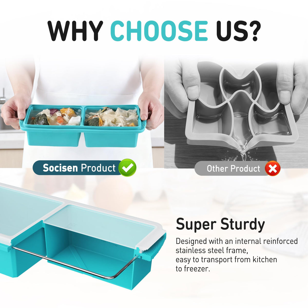 Socisen meal prep tray shows 1 cup portions for batch cooking.