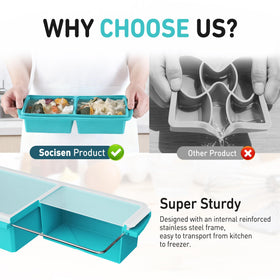 Socisen meal prep tray shows 1 cup portions for batch cooking.