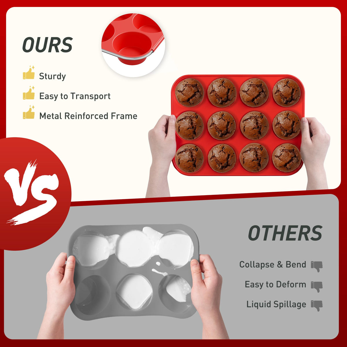 Socisen nonstick-release surface on silicone muffin pan for easy release.