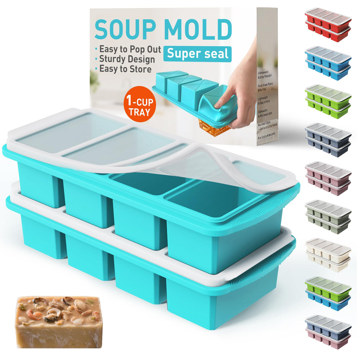 Socisen silicone freezer tray with lid shows durable clear seal for odors