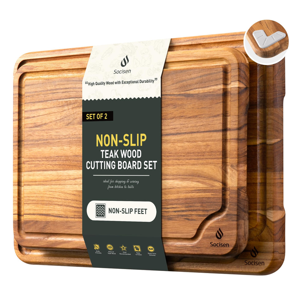 Socisen teak cutting board 13-inch with smooth grain for precise chopping.