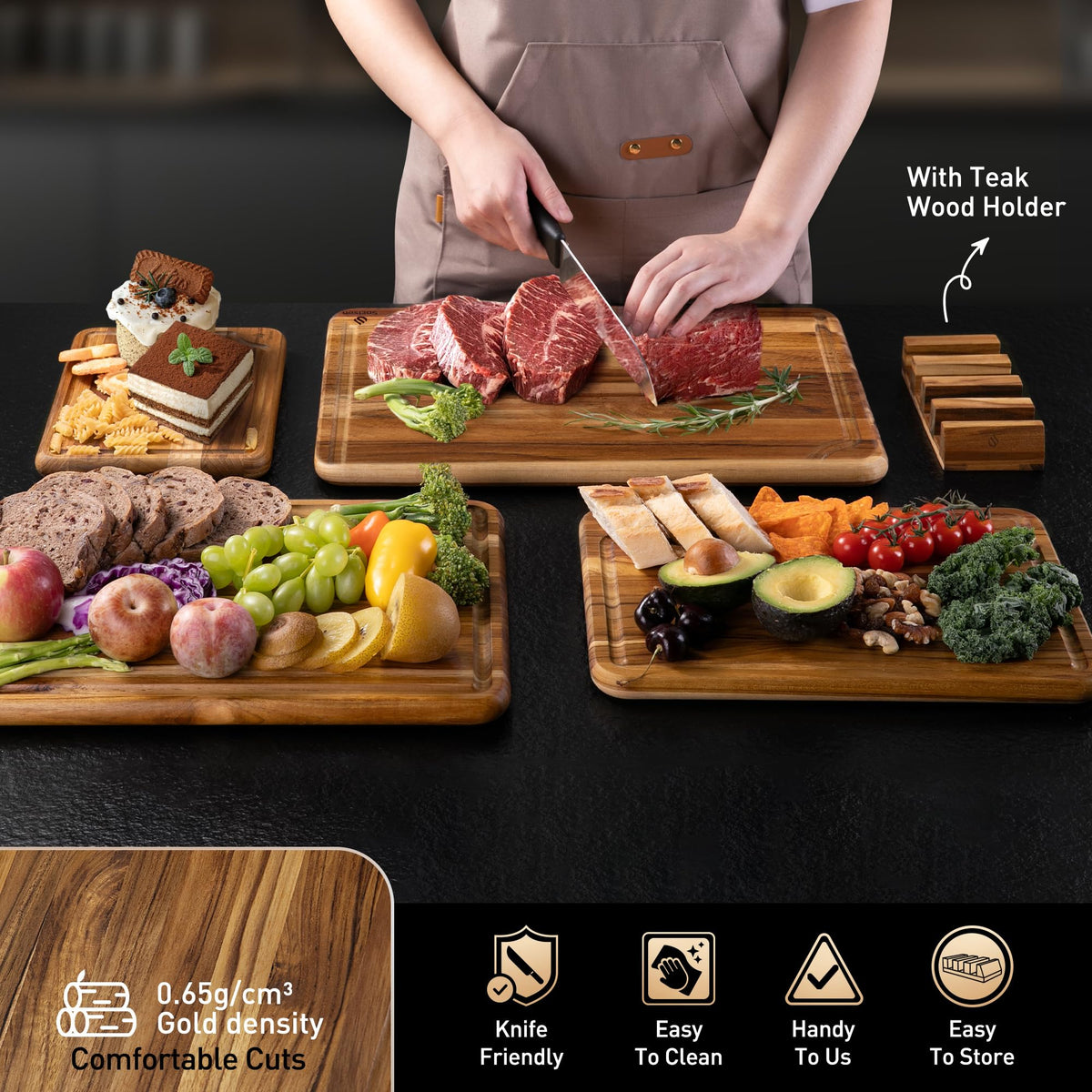 Socisen cutting boards feature a non-slip base for steady cutting on any counter