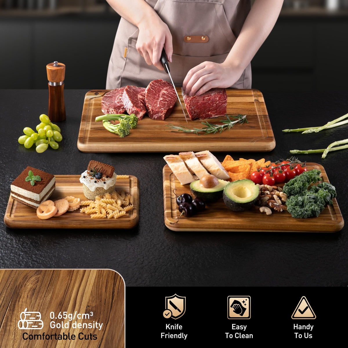 Rounded edges on each board provide comfortable grip during use.