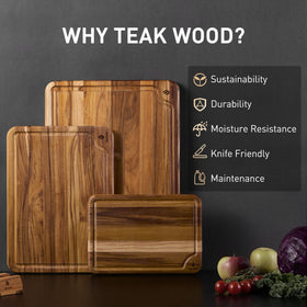 Socisen teak cutting board set 13inch for versatile prep and serving.