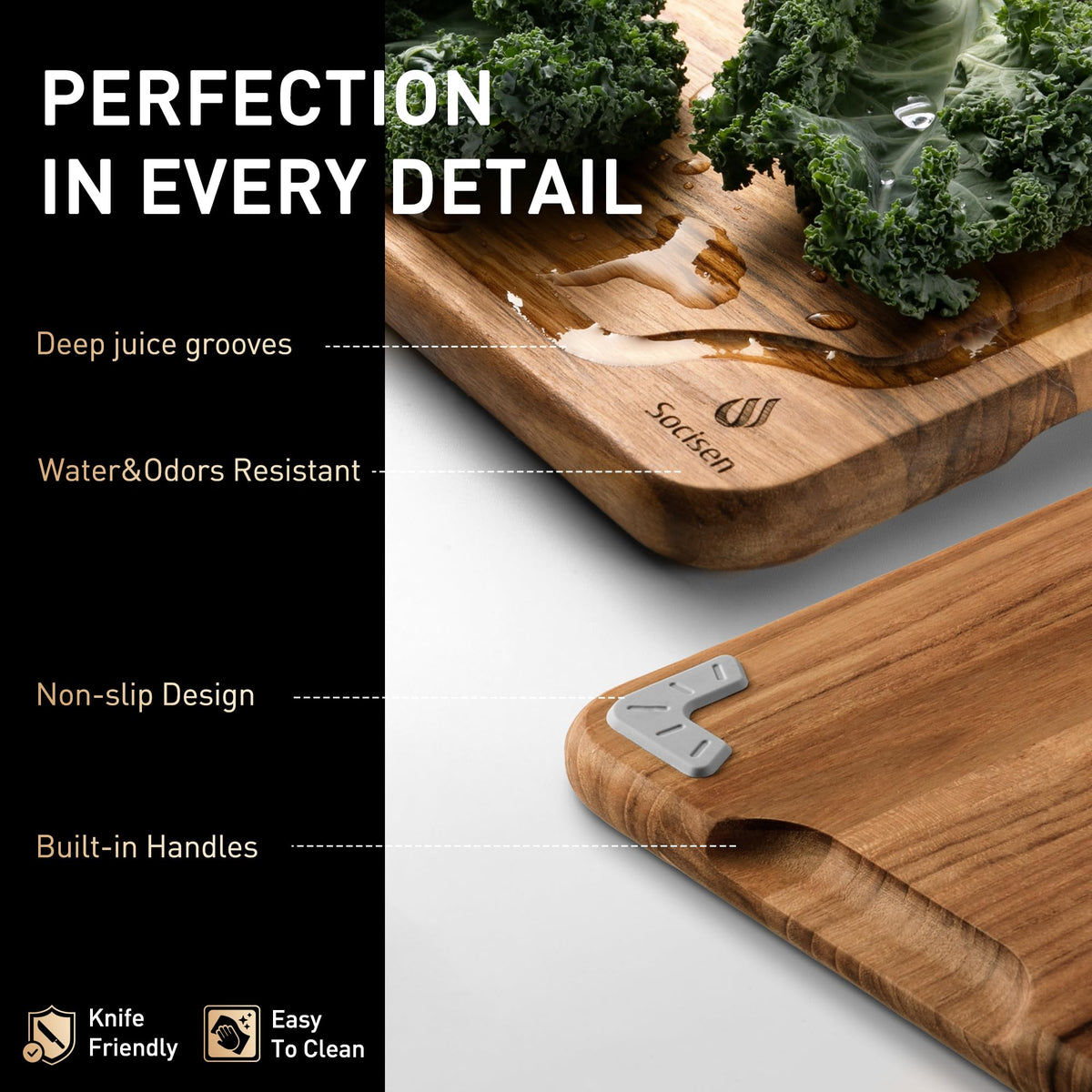 Socisen 17-inch teak cutting board for roasts and charcuterie display