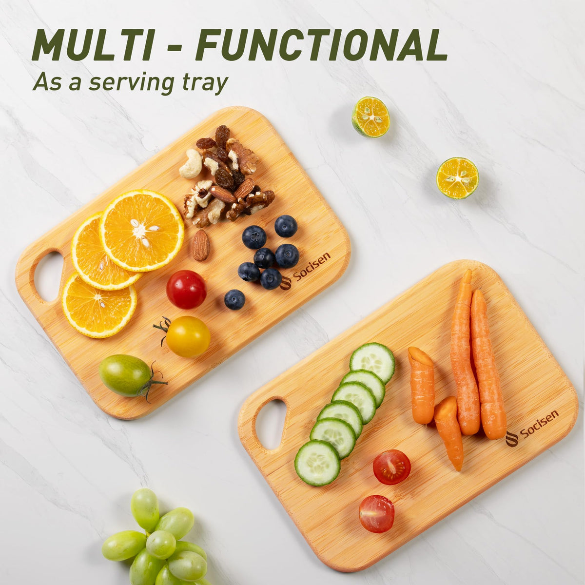 Socisen two-pack mini cutting boards ready for versatile kitchen tasks.