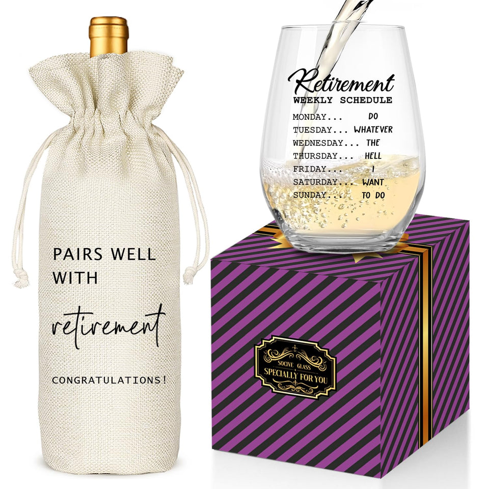 Socive retirement wine glass with 15 oz capacity for memorable toasts