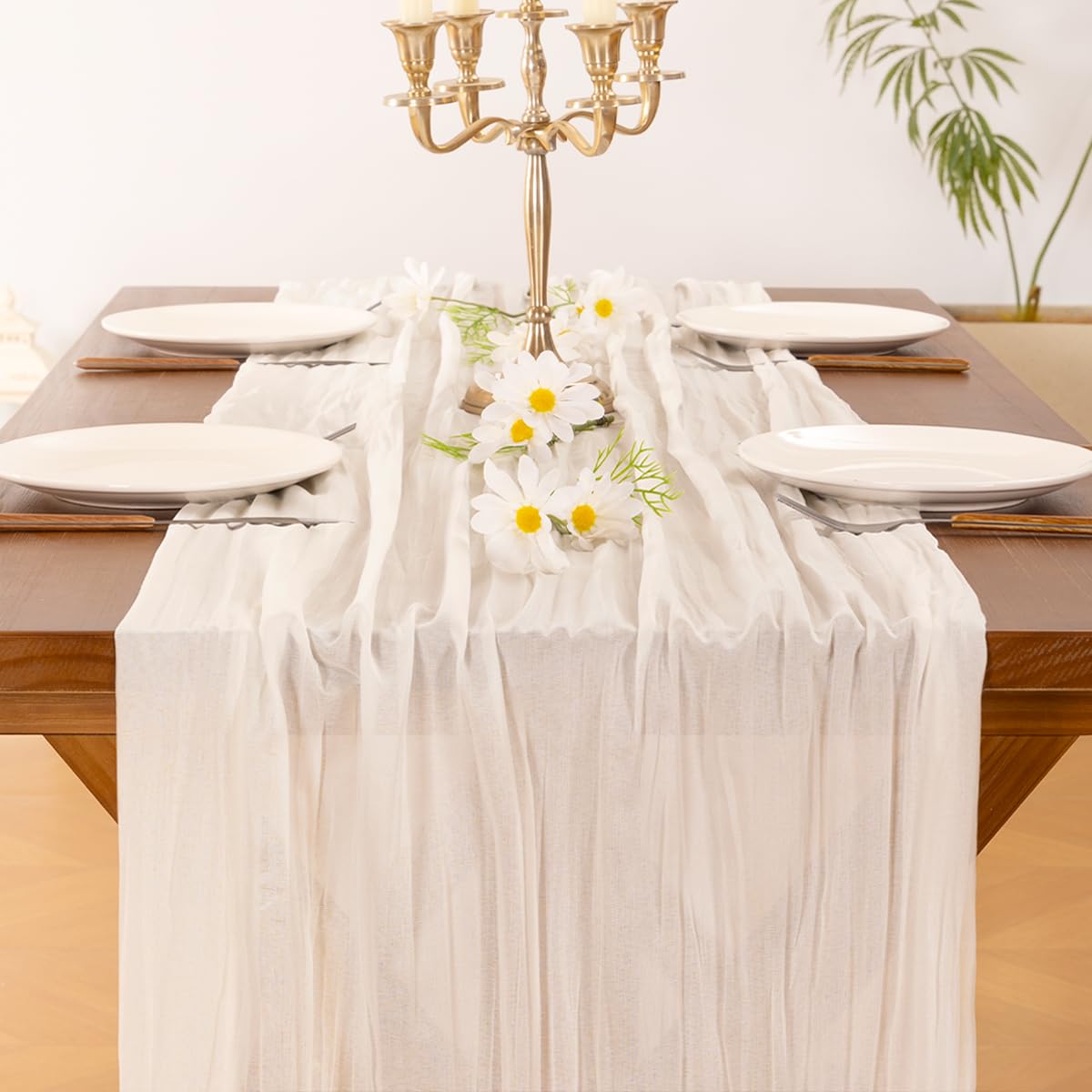 Socomi baby shower decor with ivory cheesecloth runner for delicate festive setting