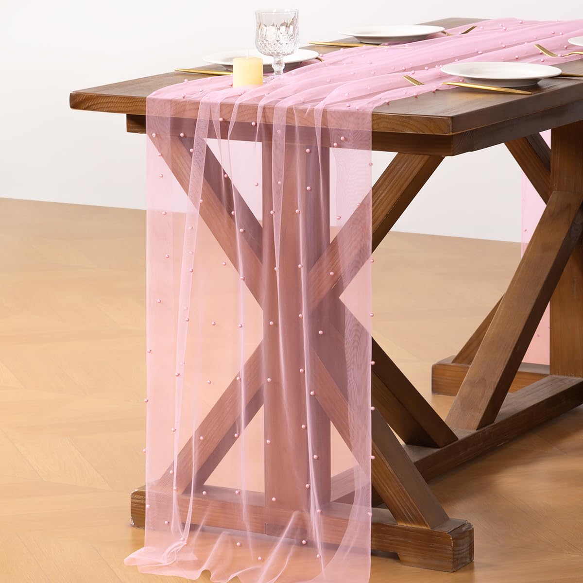 Socomi pink table runner complements Christmas and Easter tables with soft drape.