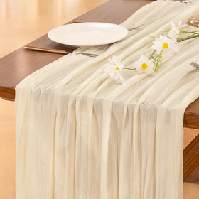 Socomi beige cheesecloth runner 35x120 adds elegant table decor.