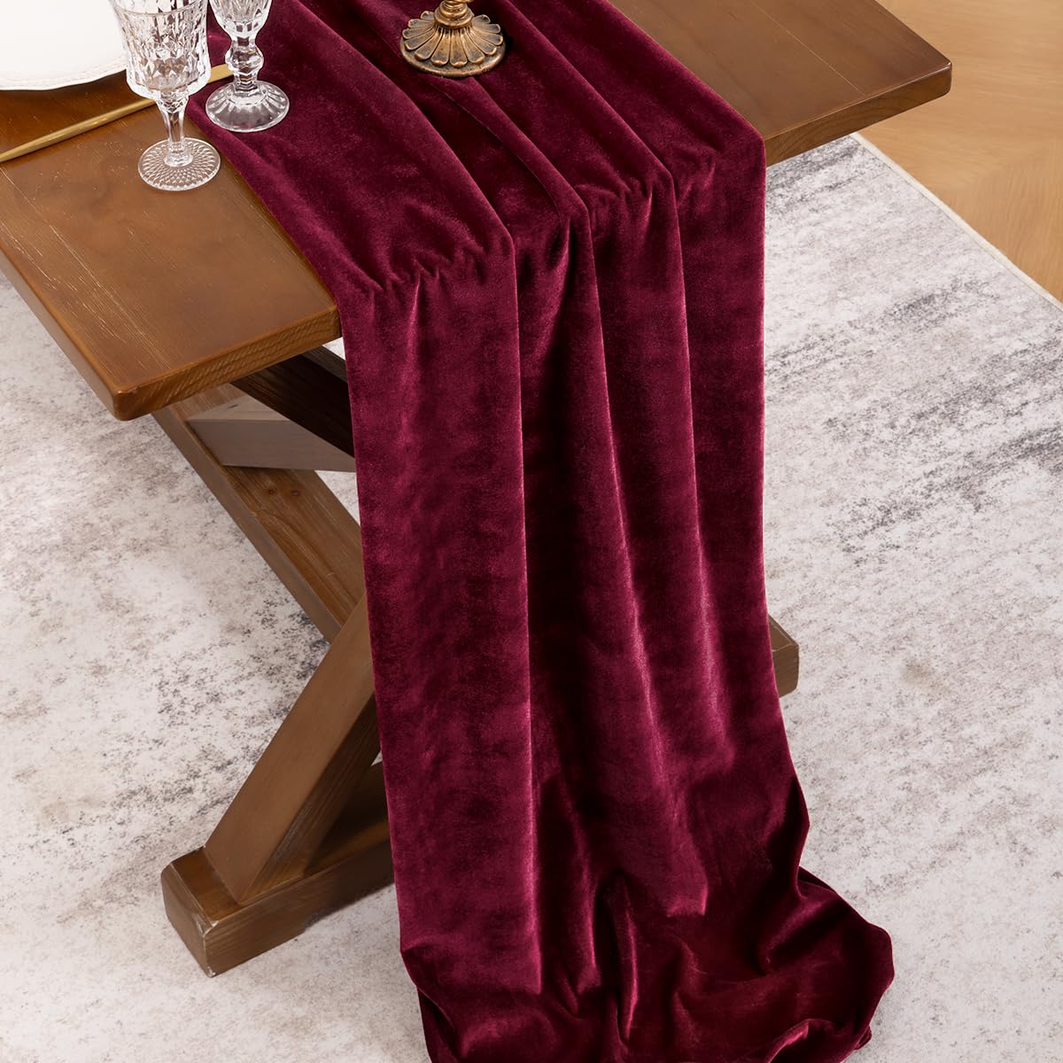 Socomi Burgundy Red Velvet soft texture invites touch and elevates table presence.