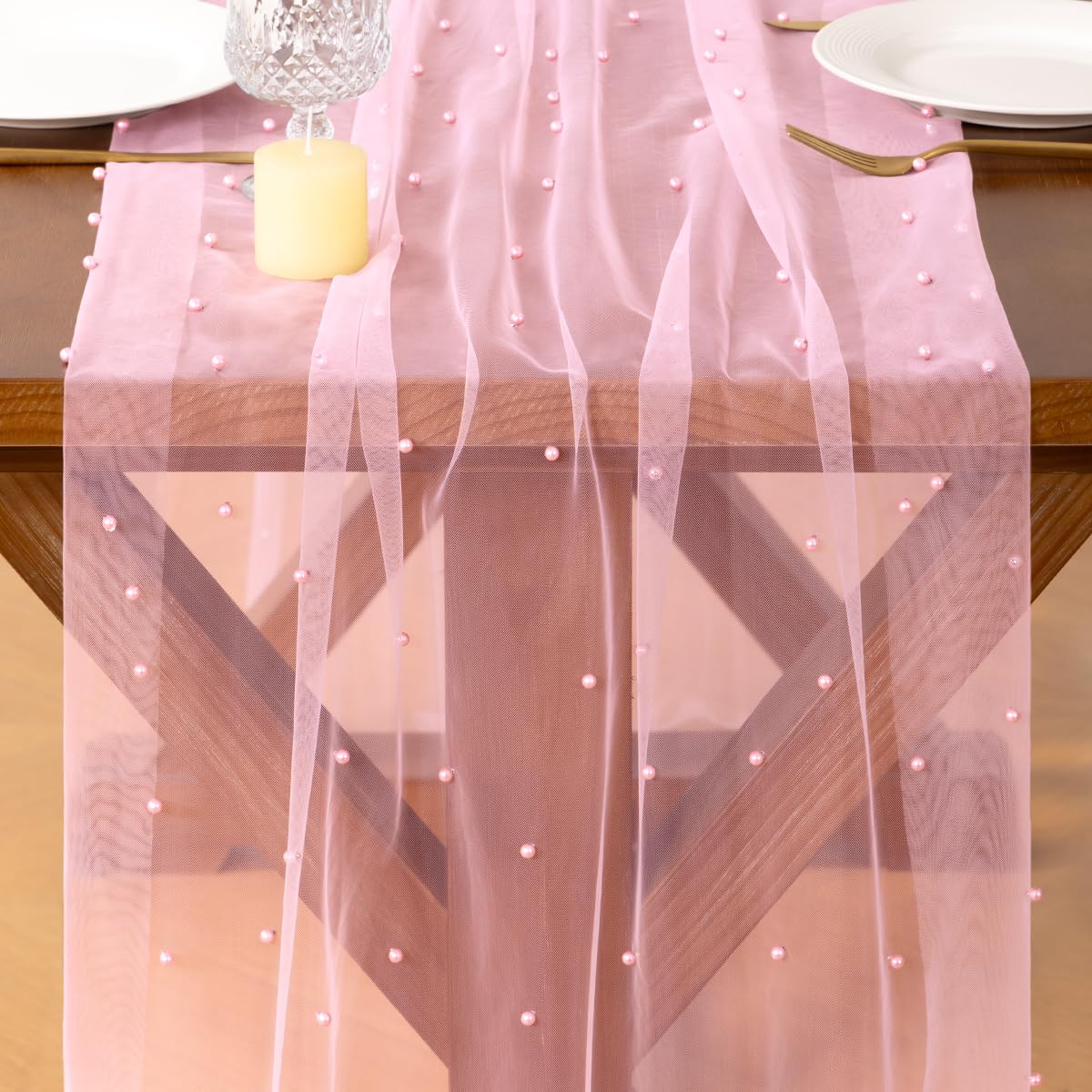 Socomi cheesecloth gauze runner highlights rustic charm for anniversaries and banquets.