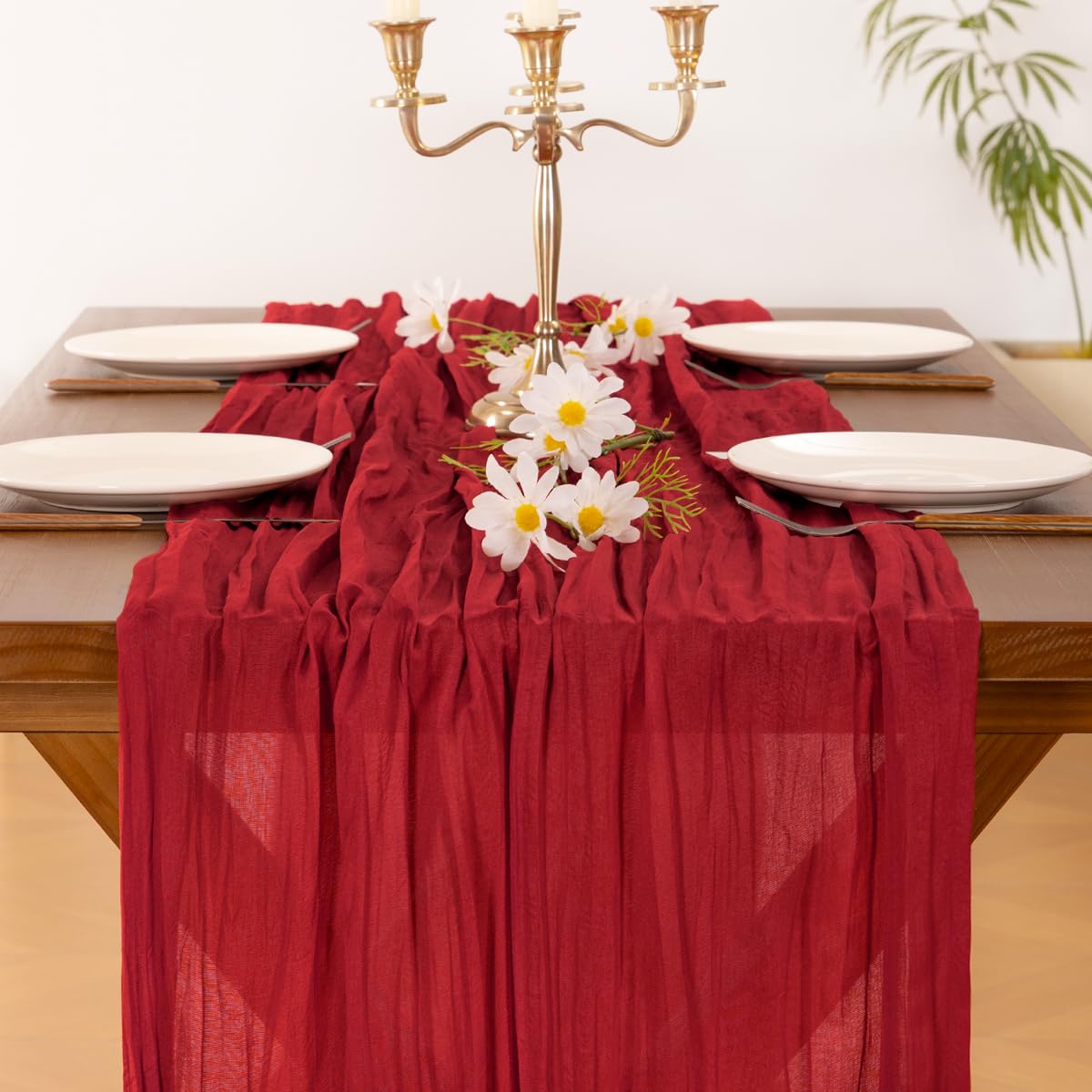 Socomi cheesecloth runner with reinforced stitched edges to prevent fraying.