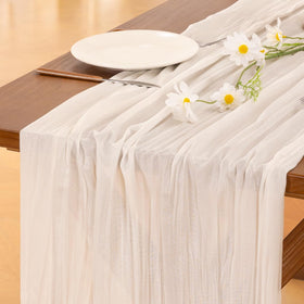 Socomi ivory cheesecloth table runner, 120 inches, adds rustic elegance to wedding tables