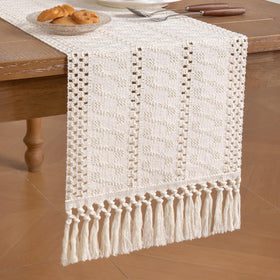 Socomi 12x60 runner elevates coffee table centerpiece with warm rustic style.