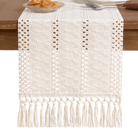 Socomi cream ivory runner enhances light, airy dining room decor.