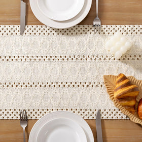 Socomi boho macrame runner styled on a dresser for decorative appeal.