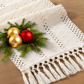 Socomi macrame fringed edges closeup show textured artisanal boho detail.