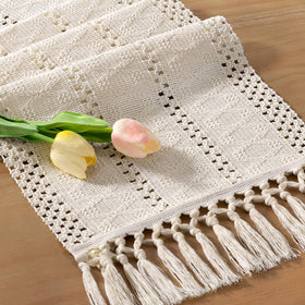 Socomi macrame woven texture adds cozy farmhouse charm to the table.