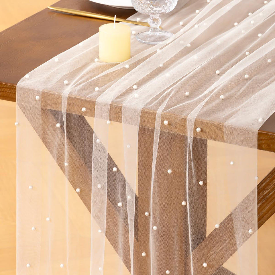 Socomi Pearl table runner gauze with soft edges for elegant, fray-free tables