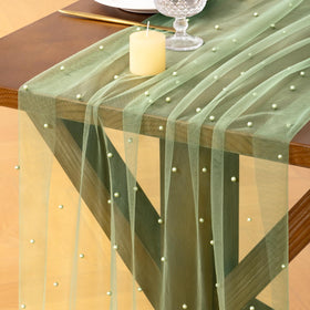 Socomi Pearl Table Runner sage green with rolled edges enhancing table decor