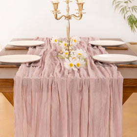 Edges are stitched on Socomi pink cheesecloth runner to prevent fraying and maintain a neat look