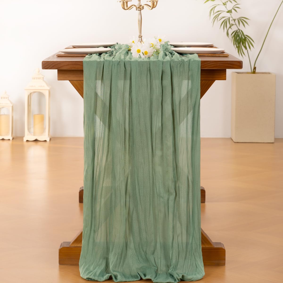 Socomi cheesecloth runner at a baby shower table with airy texture.