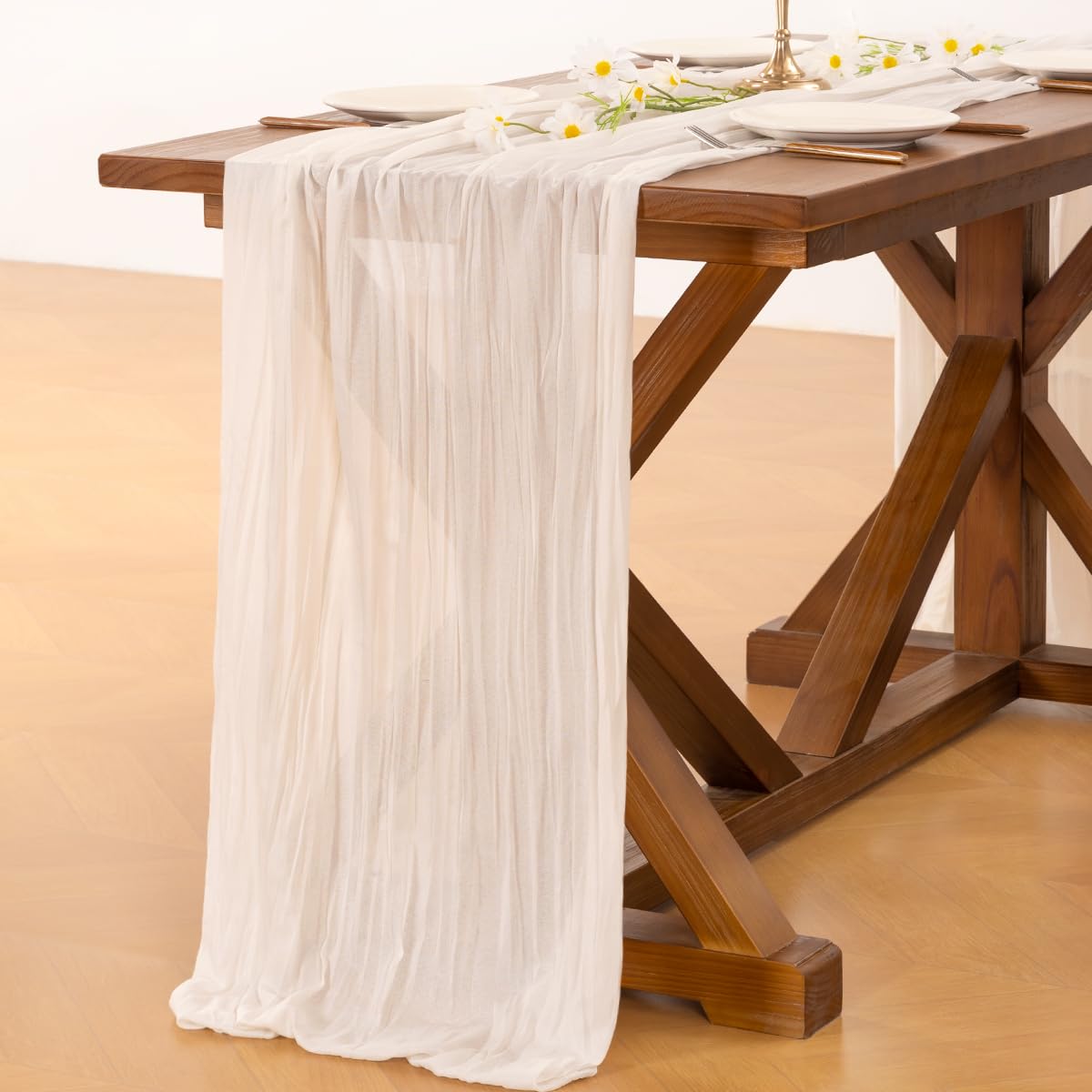 Socomi wedding decoration ivory cheesecloth runner enhances arches and tables