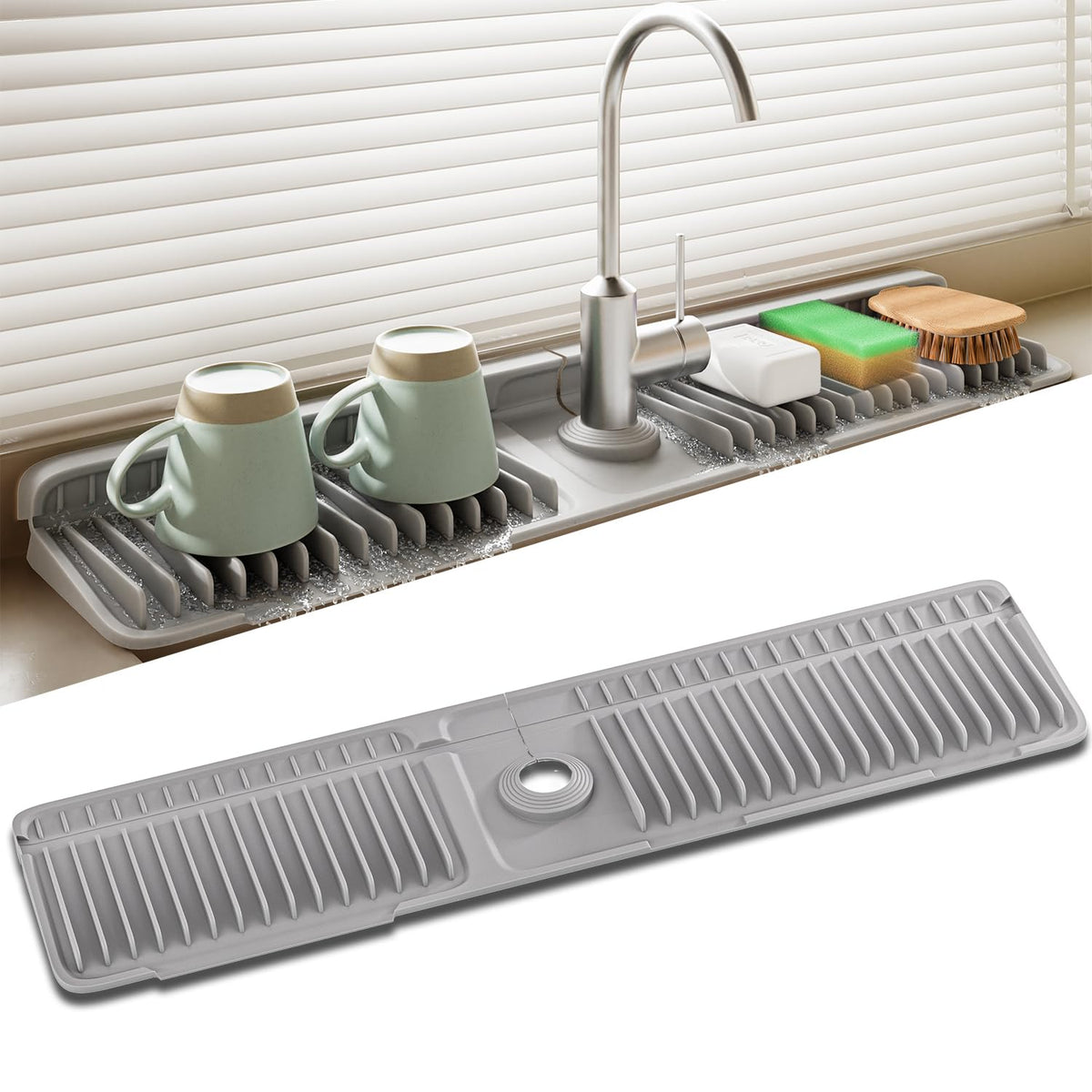 SOCORIA faucet mat 24-inch length behind faucet keeps the sink dry and tidy.