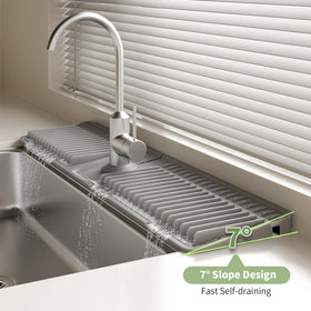 SOCORIA faucet mat doubles as a drying tray for kitchen items.
