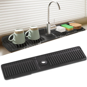 SOCORIA faucet mat splash guard extends protection for larger sinks.