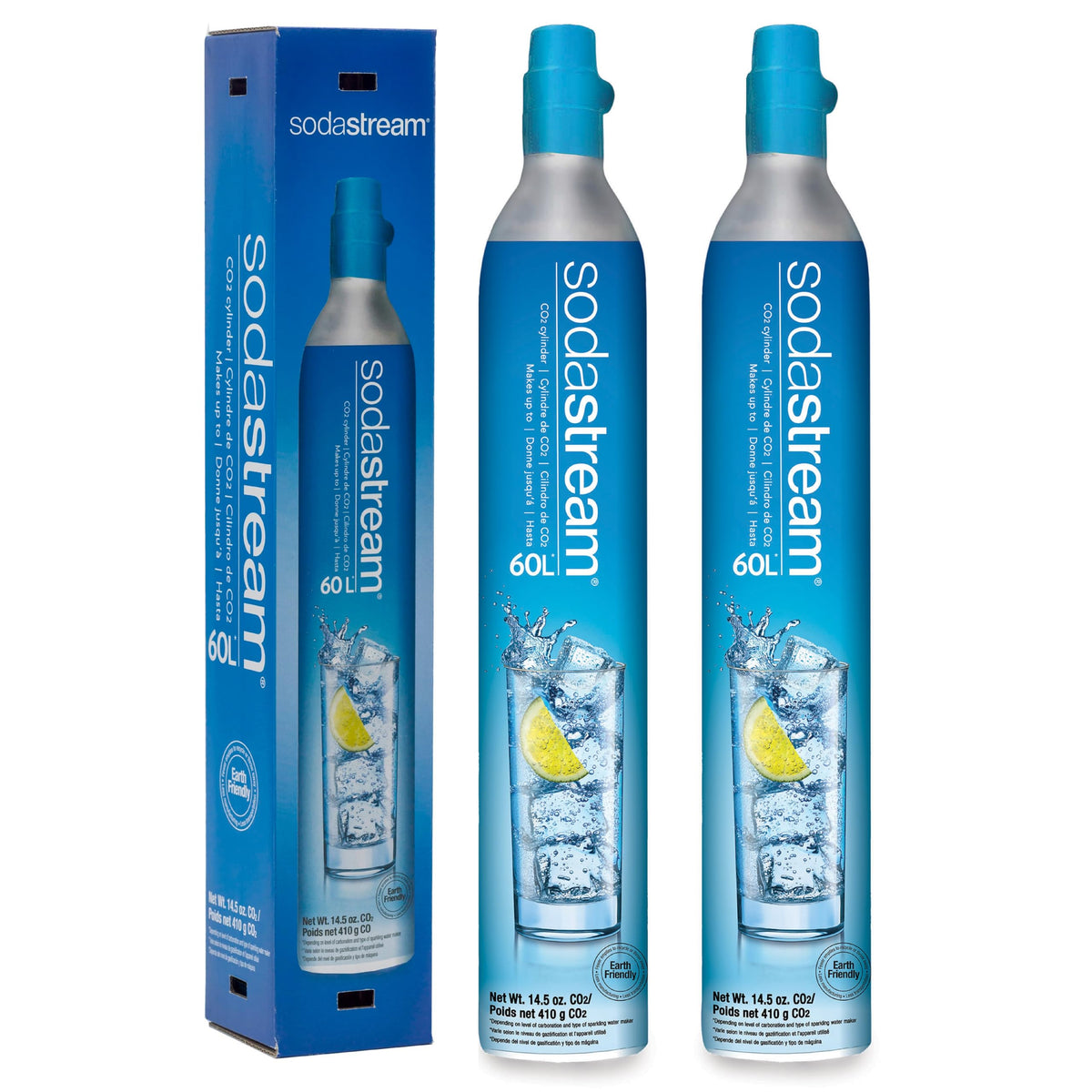SodaStream blue CO2 cylinders for home carbonation and compatibility