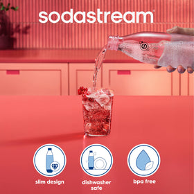 Sodastream bottle road-trip-ready white fits car cup holder and travels easily.