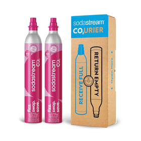 Sodastream pink QuickConnect CO2 cylinder ready to carbonate water at home