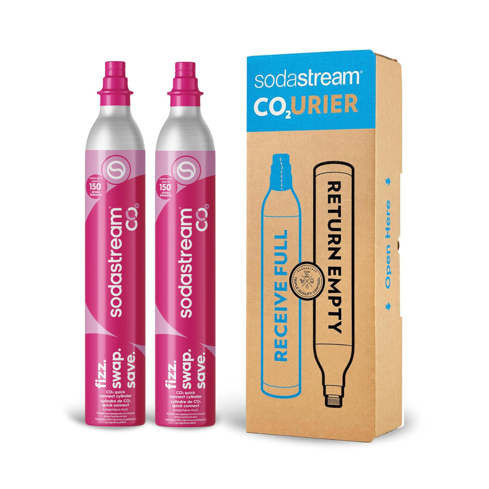 Sodastream pink QuickConnect CO2 cylinder ready to carbonate water at home