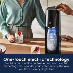 Sodastream E-TERRA blue carbonation light provides visual feedback.