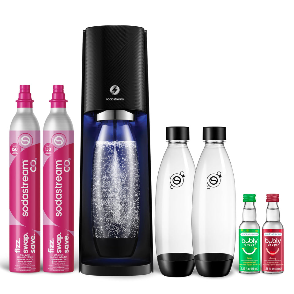 Sodastream E-TERRA front view highlighting a compact countertop design for small spaces.