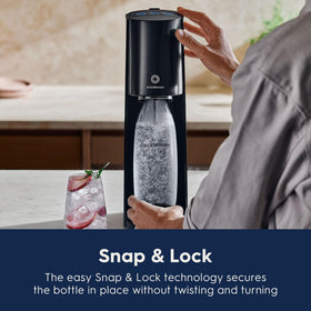Sodastream E-TERRA kitchen setup shown in a modern black finish.