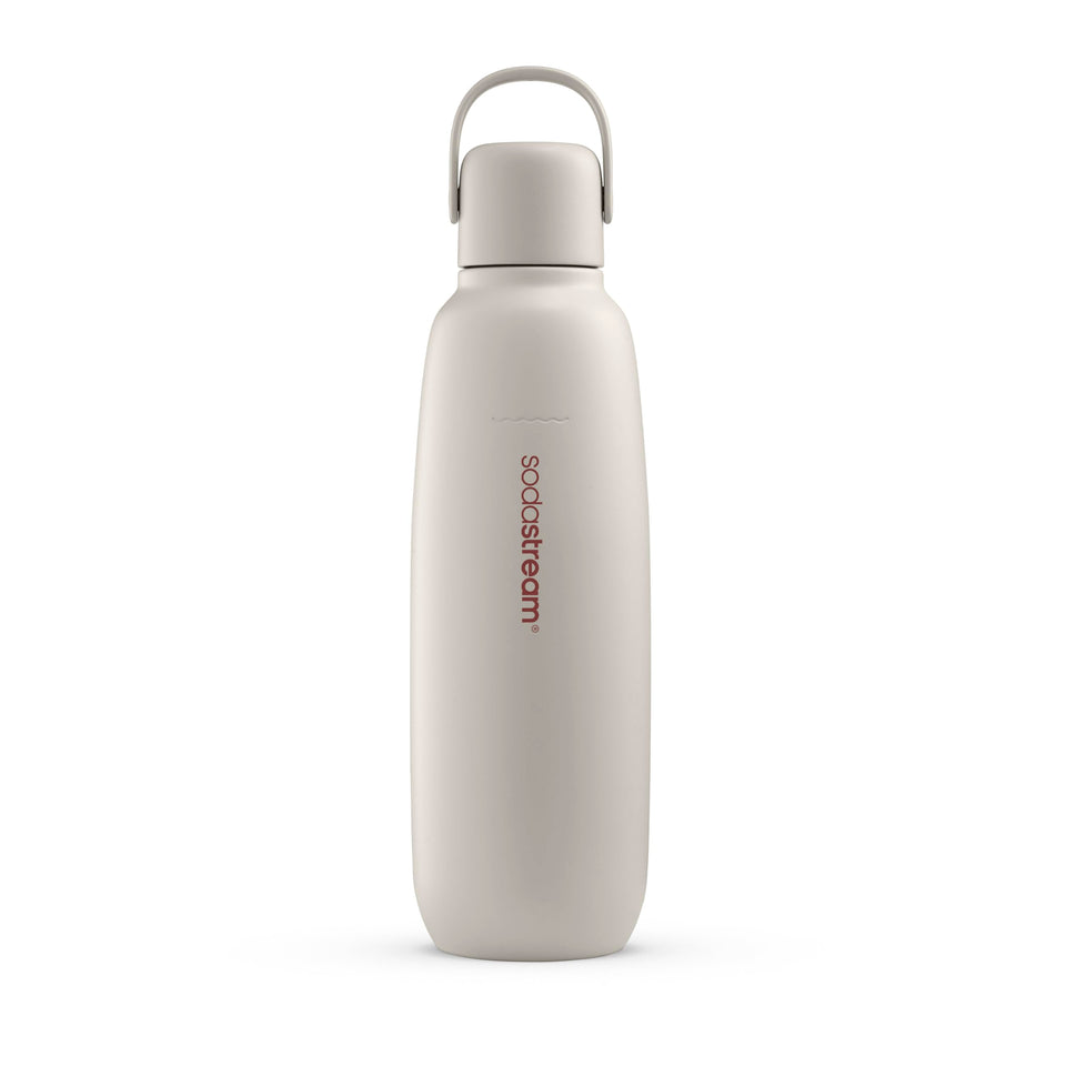 SodaStream Fizz & Go Cool bottle Sand front view showcasing all-metal design and durability