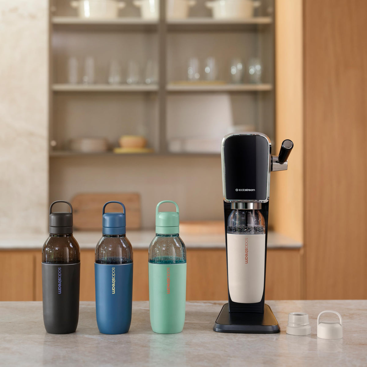 Sodastream Fizz & Go bottle shows bubbles for refreshing beverages anywhere