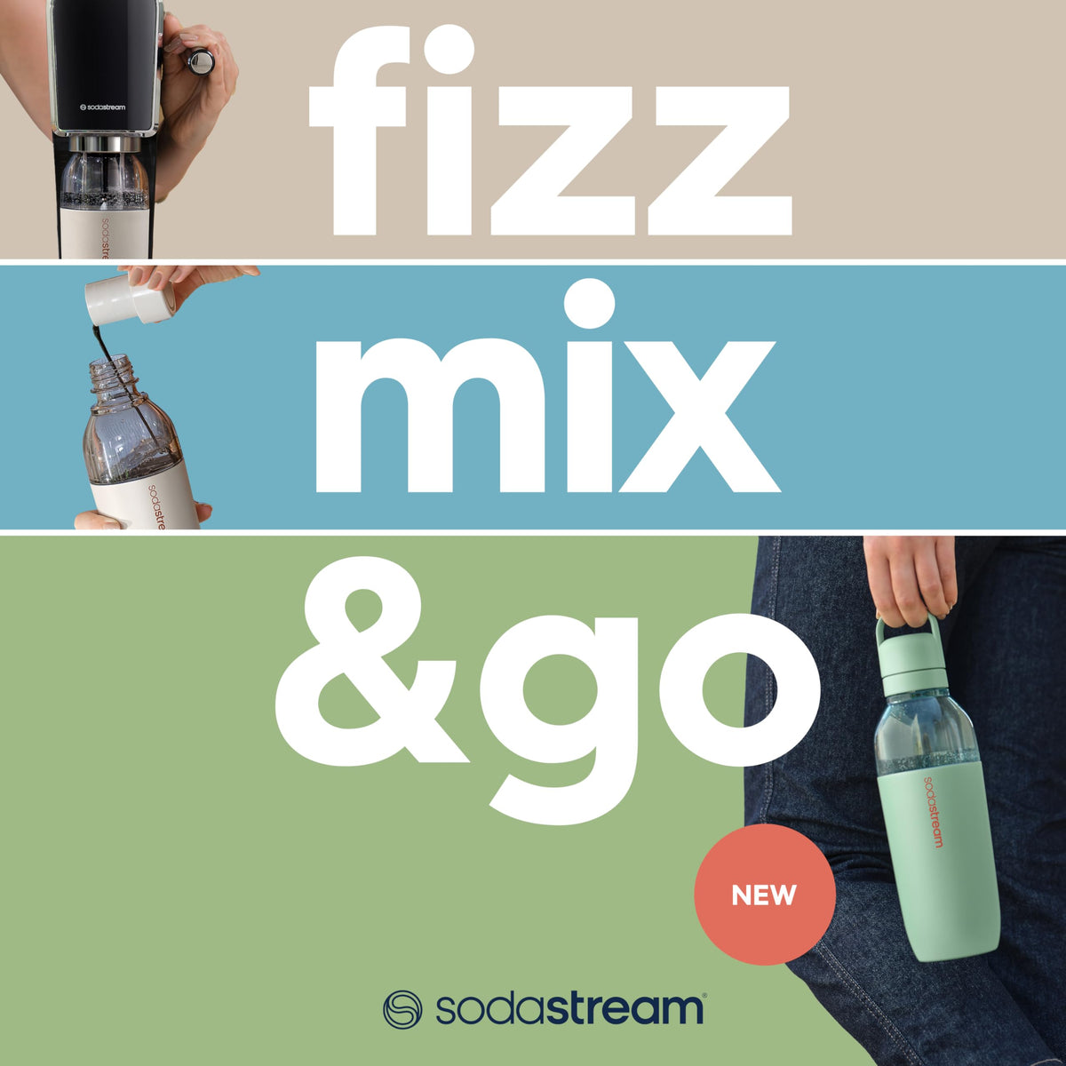 Compact packaging for easy gifting and storage of the SodaStream Fizz & Go Easy Mix mint bottle
