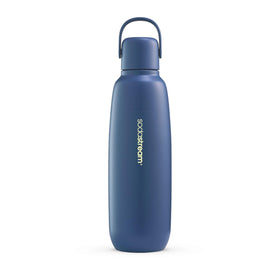 Sodastream Fizz & Go stainless steel bottle in Storm, top view showing sleek, spill-free design for on-the-go hydration.