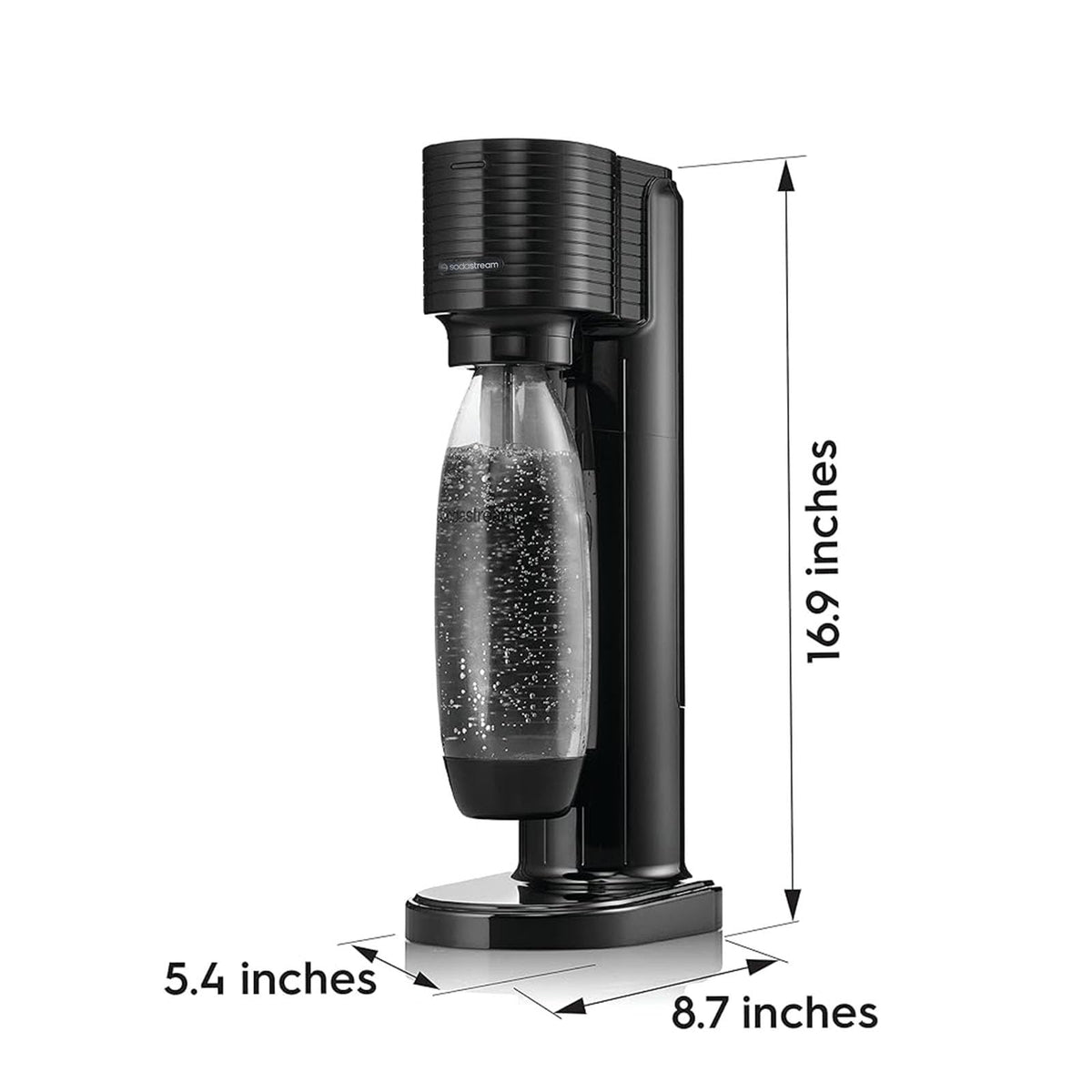 Gaia on a kitchen counter beside a reusable bottle for everyday fizz.