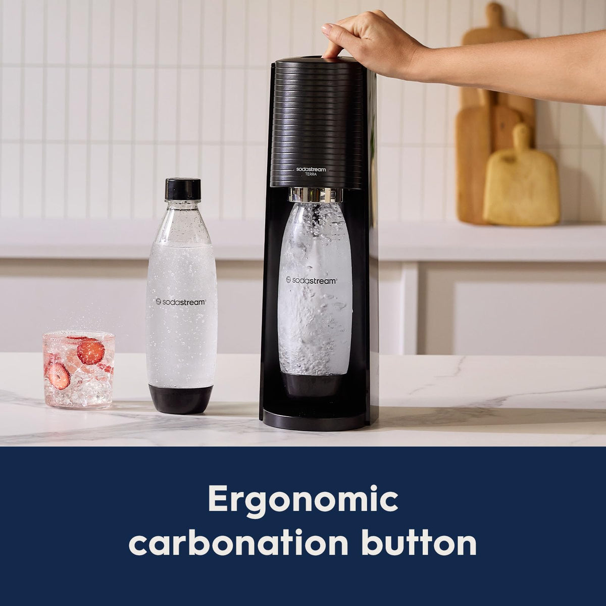 SodaStream Terra bottle snap-lock carbonating mechanism in action