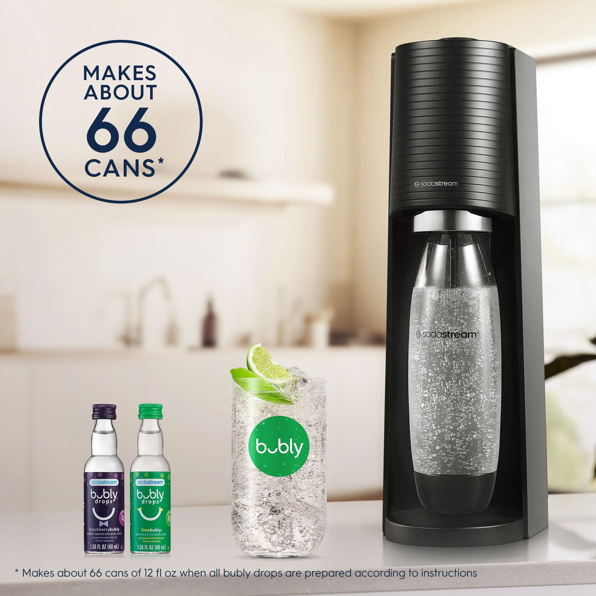 Sodastream Terra bottles filled with sparkling water.