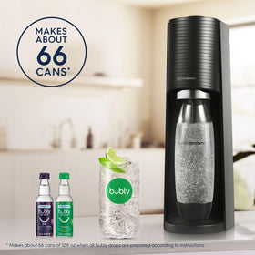 Sodastream Terra bottles filled with sparkling water.