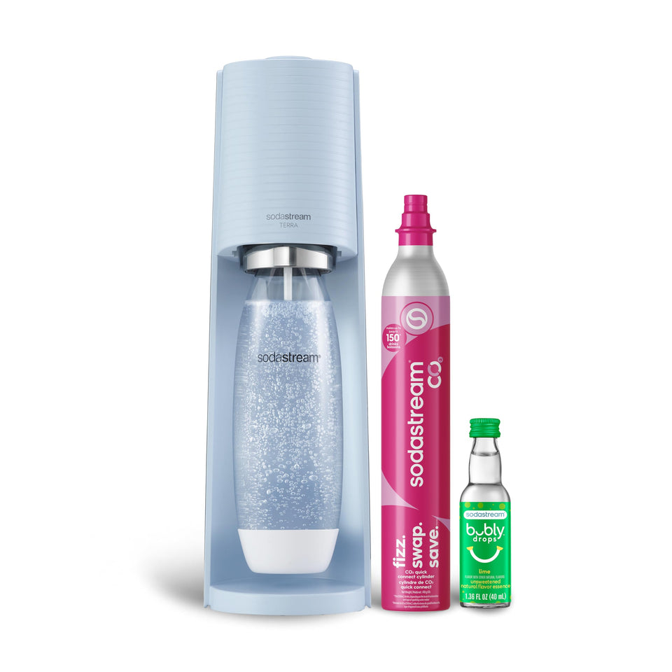 Sodastream Terra Misty Blue front view for stylish home carbonation