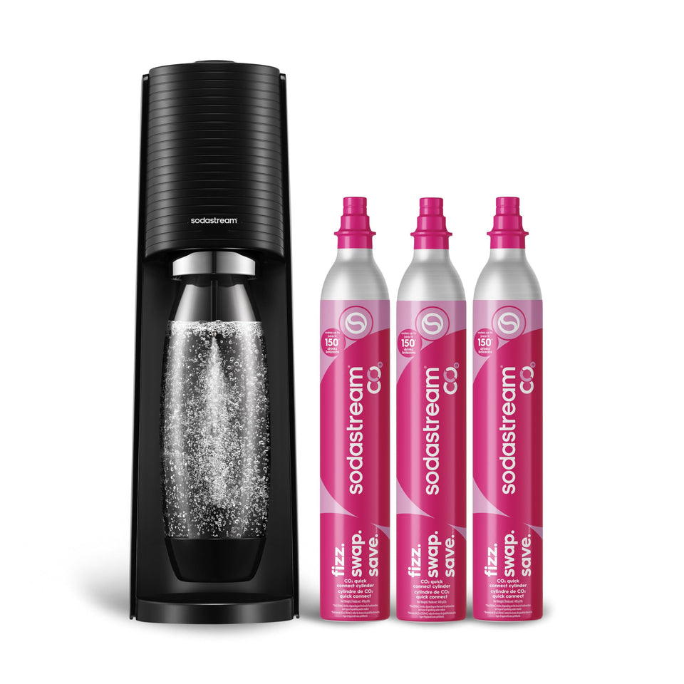 SodaStream Terra sparkling water maker in black for fresh beverages at home.
